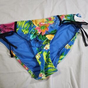 Bar III Blue Tropical Floral Bikini Bottom Womens Size XL Nwt